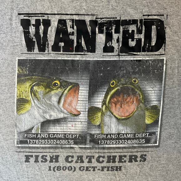 Lifestyle Classics Men’s Short Sleeve T-shirt size L, Gray, Wanted Fish Catchers - Picture 6 of 9